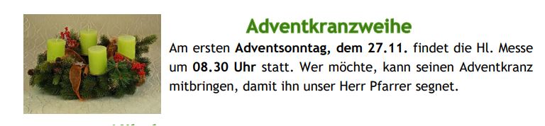 Adventkranzweihe in Grainbrunn