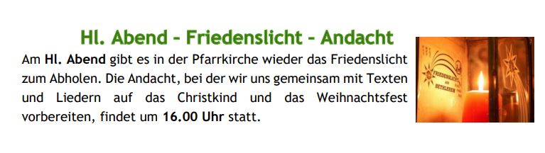 Heiliger Abend - Friedenslicht - Andacht in Grainbrunn